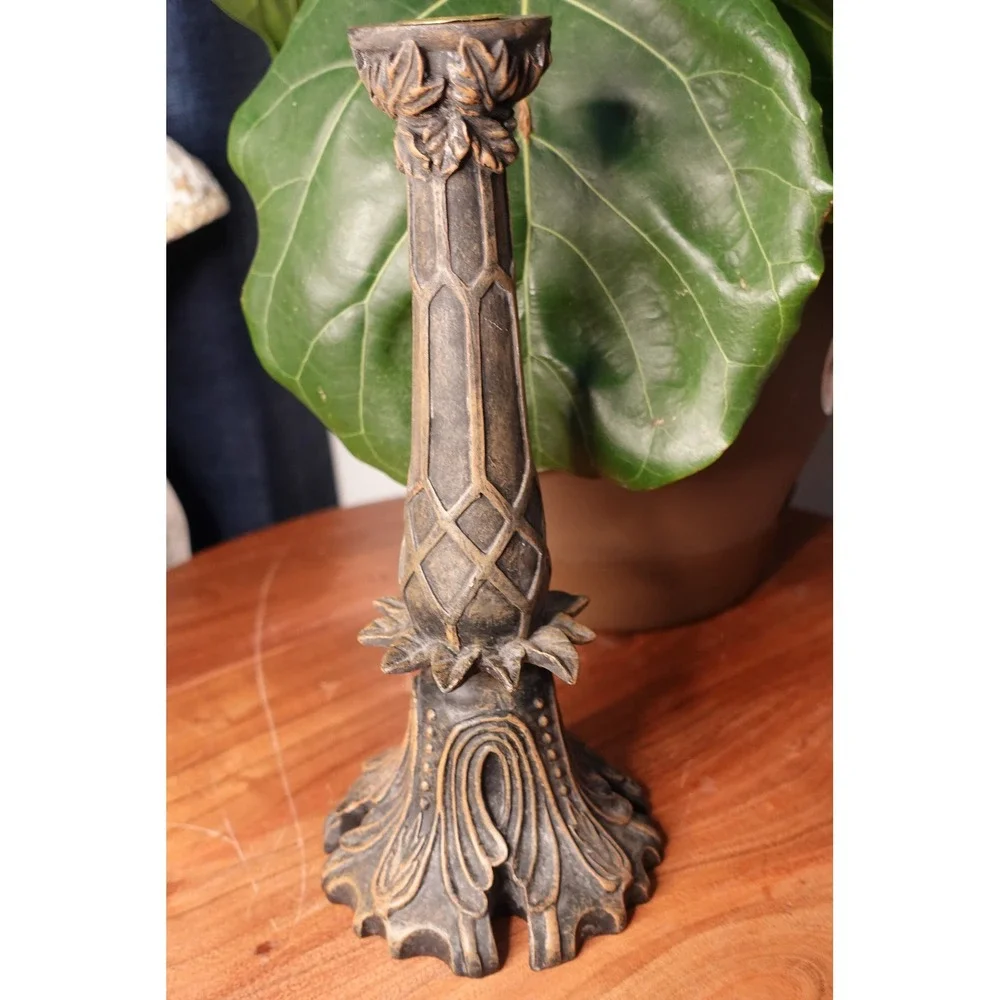 Vintage Tall‎ Single Ornate Brown Candlestick Holder Home Decor